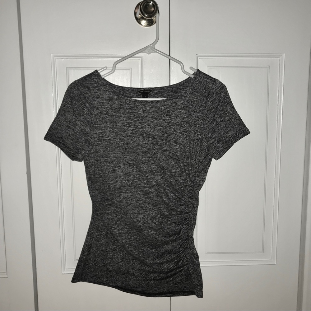 Ann Taylor Soft Gray Curved Blouse 👚